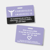 Badge de sensibilisation à la fibromyalgie ID pati (Avant & arrière)