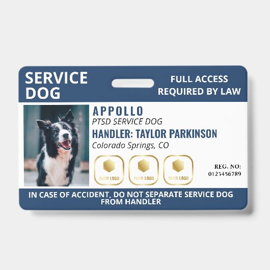 Badge de service pour chien de service Navy White (Avant)