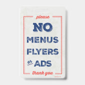 Badge de signalisation 'Pas de prospectus, de menu (Arrière)