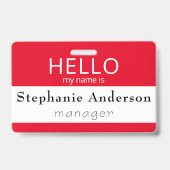 Badge de titre HELLO personnalisé Mon Nom Est (Arrière)