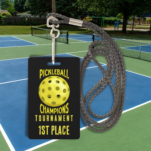 Badge de tournoi de pickleball noir jaune 1ère pla