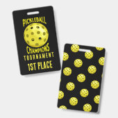 Badge de tournoi de pickleball noir jaune 1ère pla (Avant & arrière)