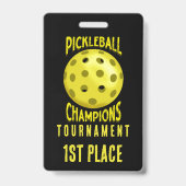Badge de tournoi de pickleball noir jaune 1ère pla (Avant)
