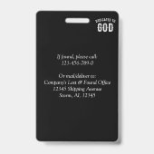 BADGE DÉDIÉ À DIEU TEXTE BLANC FROID PERSONNALISABLE (Arrière)