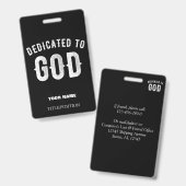 BADGE DÉDIÉ À DIEU TEXTE BLANC PERSONNALISABLE (Avant & arrière)