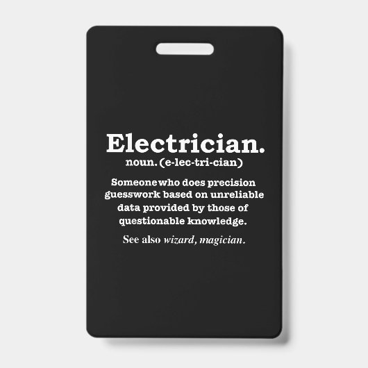 Badge Définition d'électricien drôle Cadeau de remise de (Avant)