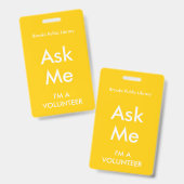 Badge Demander Moi Jaune pour les Bénévoles (Avant & arrière)