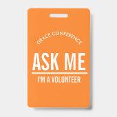 Badge « Demandez-moi, je suis bénévole » Orange (Arrière)