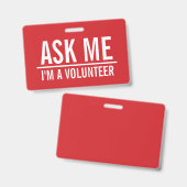 Badge Demandez-moi l'insigne de volontaire de rouge de | (Avant & arrière)