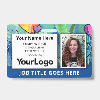Badge d'employé à aquarelle néon – Accent bleu Th