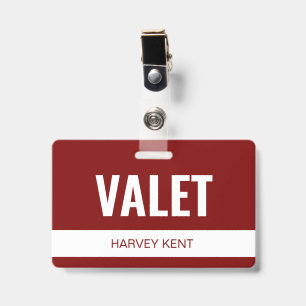 Badge d'employé de valet d'hôtel rouge personnalis