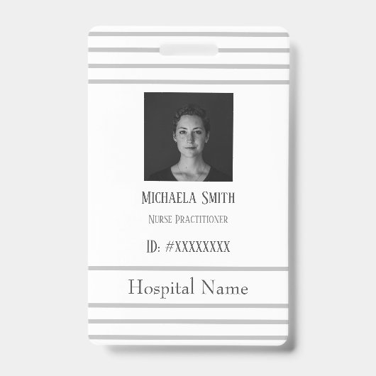 Badge d'employé d'hôpital minimaliste gris profess (Avant)