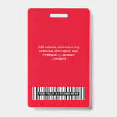 Badge d'employé entièrement rouge avec photo, code (Arrière)