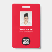 Badge d'employé entièrement rouge avec photo, code