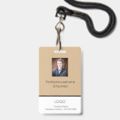 Badge d'employé marron avec code-barres (Avant avec lanière)