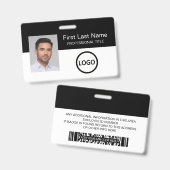 Badge d'employé personnalisé Code à barres Logo (Avant & arrière)
