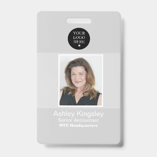 Badge d'employé photo gris Code-barres d'entrepris (Avant)