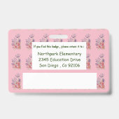 Badge d'enseignant personnalisé à fleurs roses (Dos)