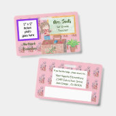 Badge d'enseignant personnalisé à fleurs roses (Recto et verso)