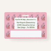 Badge d'enseignant personnalisé à fleurs roses (Dos)