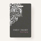 Badge Dentelle blanche grise florale Damas (Dos)