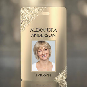 Badge d'entreprise avec nom et photo en paillettes