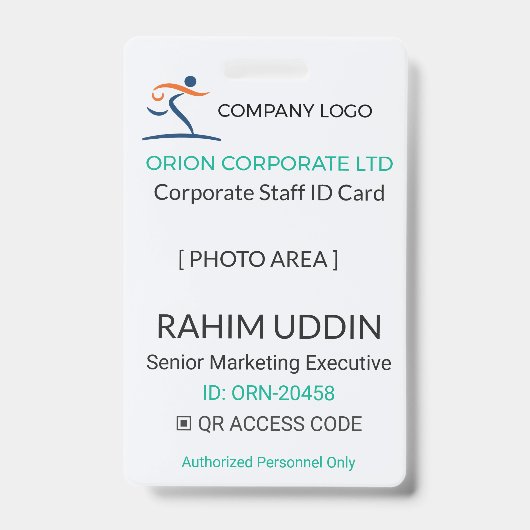 Badge d'entreprise | Photo de l'employé – Carte d' (Avant)