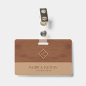 Badge Design en bois Brown et beige (Arrière avec clip)