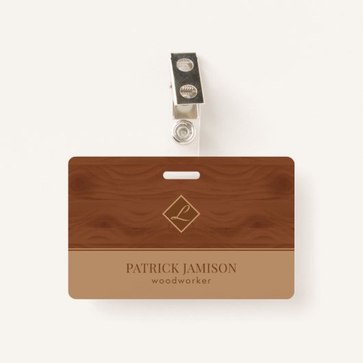 Badge Design en bois Brown et beige (Devant avec clip)