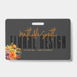 Badge Design floral sophistiqué Fleurs orange noire