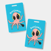 Badge Dessin animé de bébé pieuvre mignon et effronté (Avant & arrière)