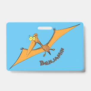 Badge Dessin animé de ptérodactyle orange mignon drôle v