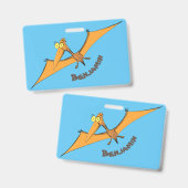 Badge Dessin animé de ptérodactyle orange mignon drôle v (Avant & arrière)