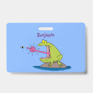 Badge Dessin animé drôle de grenouille et de mouche