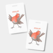 Badge Dessin animé d'un oiseau rouge chantant mignon (Avant & arrière)