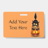 Badge Dessin d'Halloween au chat effrayé sur Citrouille (Arrière)