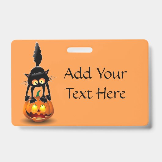 Badge Dessin d'Halloween au chat effrayé sur Citrouille (Avant)