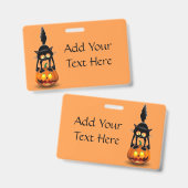 Badge Dessin d'Halloween au chat effrayé sur Citrouille (Avant & arrière)