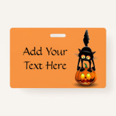 Badge Dessin d'Halloween au chat effrayé sur Citrouille (Dos)