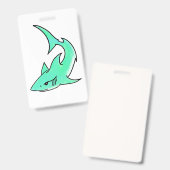 Badge dessin souriant requin menthe bleu vert océan anim (Front & Back)