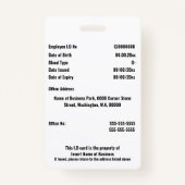 Badge Détails de la photo de l'employé de l'ID de vaccin (Dos)