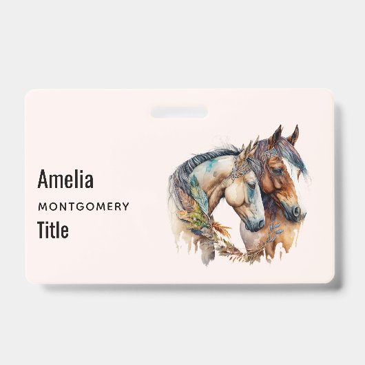 Badge Deux beaux chevaux Western Boho (Avant)