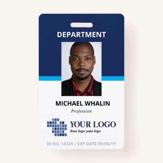 Badge Deux tons bleu Ajouter votre logo et votre photo (Devant)