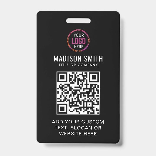 Badge d'événement de logo noir moderne Code QR (Avant)