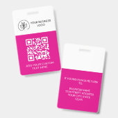 Badge d'événement Fuchsia Blanc Code QR personnali (Avant & arrière)