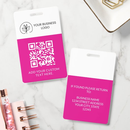 Badge d'événement Fuchsia Blanc Code QR personnali (Bureau)