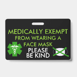 Badge d'exemption médicale de masque facial