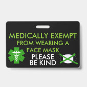 Badge d'exemption médicale de masques faciaux (Arrière)