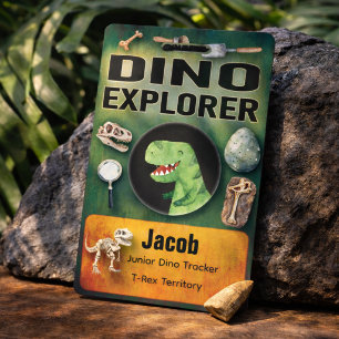 Badge d'Explorateur de Dinosaures pour Fête d'Enfa