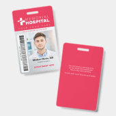 Badge d'hôpital rouge avec photo et code-barres (Avant & arrière)